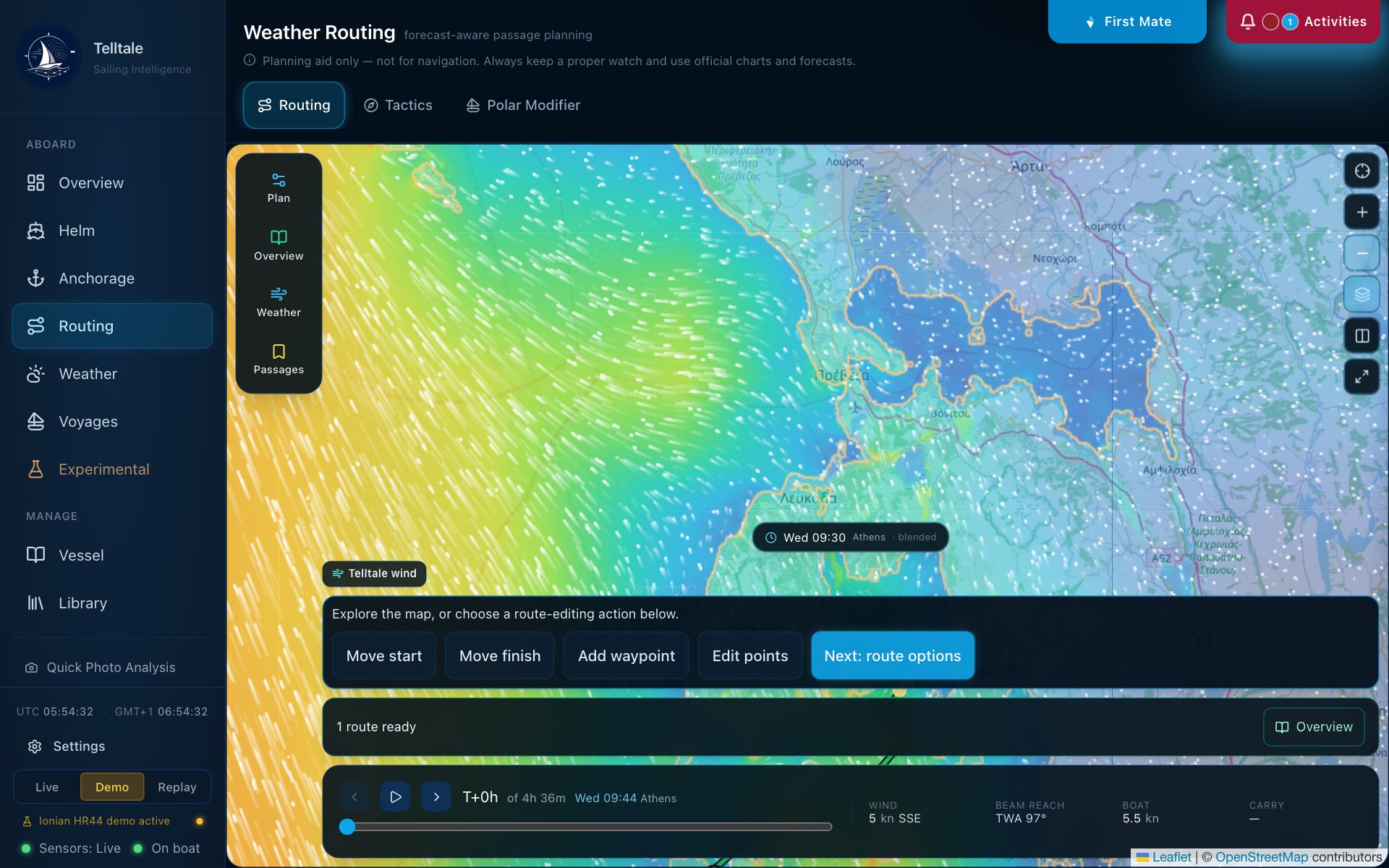 Weather Routing map with route planning controls