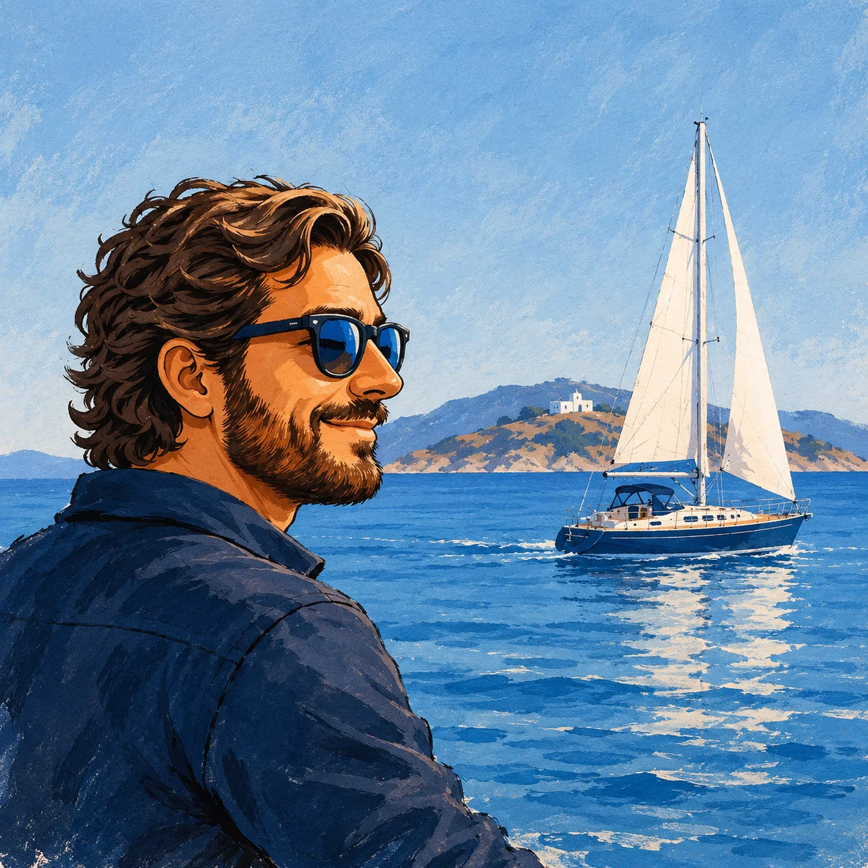 Illustrated portrait of the creator of Wayfarer Labs